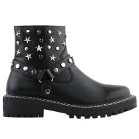 SHOW STORY Retro Black Star Studs Strap Combat Ankle Boots