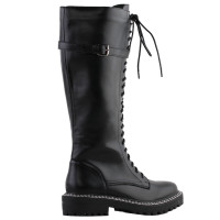 SHOW STORY Retro Black Lace-Up Buckle Strap Knee High Combat Boots