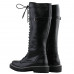 SHOW STORY Retro Black Lace-Up Buckle Strap Knee High Combat Boots
