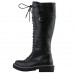SHOW STORY Retro Black Lace-Up Buckle Strap Knee High Combat Boots
