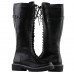 SHOW STORY Retro Black Lace-Up Buckle Strap Knee High Combat Boots