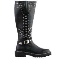 SHOW STORY Retro Black Studs Buckle Strap Knee High Combat Boots