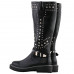 SHOW STORY Retro Black Studs Buckle Strap Knee High Combat Boots