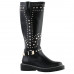 SHOW STORY Retro Black Studs Buckle Strap Knee High Combat Boots