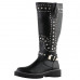 SHOW STORY Retro Black Studs Buckle Strap Knee High Combat Boots