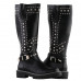 SHOW STORY Retro Black Studs Buckle Strap Knee High Combat Boots