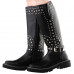 SHOW STORY Retro Black Studs Buckle Strap Knee High Combat Boots