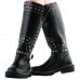 SHOW STORY Retro Black Studs Buckle Strap Knee High Combat Boots