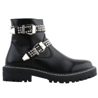 SHOW STORY Retro Black Buckle Studs Strap Combat Ankle Boots