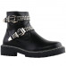 SHOW STORY Retro Black Buckle Studs Strap Combat Ankle Boots