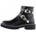 SHOW STORY Retro Black Buckle Studs Strap Combat Ankle Boots