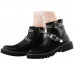 SHOW STORY Retro Black Buckle Studs Strap Combat Ankle Boots