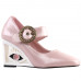 SHOW STORY Glittery Pink Buckle Mary-Jane Square-Toe Wedge Eye Shape Heels Pumps