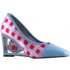 SHOW STORY Vintage Plaid Pattern Square-Toe Wedge Eye Shape High Heels Pumps