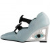 SHOW STORY Vintage Blue Bows Square-Toe Wedge Eye Shape High Heels Pumps