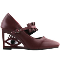 SHOW STORY Vintage Ruffle Mary-Jane Square-Toe Wedge Eye Shape High Heels Pumps