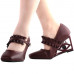 SHOW STORY Vintage Ruffle Mary-Jane Square-Toe Wedge Eye Shape High Heels Pumps