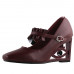 SHOW STORY Vintage Ruffle Mary-Jane Square-Toe Wedge Eye Shape High Heels Pumps