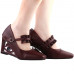 SHOW STORY Vintage Ruffle Mary-Jane Square-Toe Wedge Eye Shape High Heels Pumps