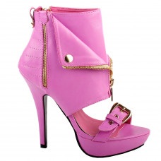 Punk Stud Buckle High Heels Stilettos Pump with Zip Platform Bootie Sandal Pink Punk Stud Buckle High Heels Stilettos Pump with Zip Platform Bootie Sandal Pink