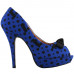 Womens Blue Peep Toe White Polka Dots Bow Platform Shoes