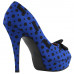 Womens Blue Peep Toe White Polka Dots Bow Platform Shoes