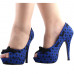 Womens Blue Peep Toe White Polka Dots Bow Platform Shoes