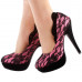 Ladies Black Lace Floral Print EVE Platform Stiletto Shoes