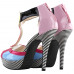 SHOW STORY Sexy Ladies Multicoloured Stripe T-Bar Zip Ankle Strap Stiletto Platform Sandals