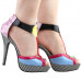 SHOW STORY Sexy Ladies Multicoloured Stripe T-Bar Zip Ankle Strap Stiletto Platform Sandals