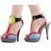 SHOW STORY Sexy Ladies Multicoloured Stripe T-Bar Zip Ankle Strap Stiletto Platform Sandals