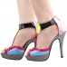 SHOW STORY Sexy Ladies Multicoloured Stripe T-Bar Zip Ankle Strap Stiletto Platform Sandals