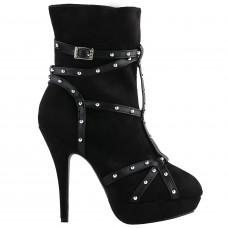 SHOW STORY Punk Black Strappy Studs Buckle High Heel Stiletto Platform Ankle Boots Bootie