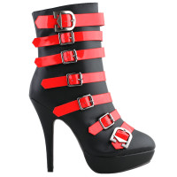 SHOW STORY Fashion Black Red Two Tone Strappy Buckle Gladiator Platform Ankle Bootie