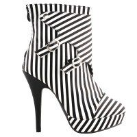 SHOW STORY Fashion Black White Two Tone Stripe Print Gladiator Platform Ankle Bootie