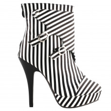 SHOW STORY Fashion Black White Two Tone Stripe Print Gladiator Platform Ankle Bootie