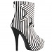 SHOW STORY Fashion Black White Two Tone Stripe Print Gladiator Platform Ankle Bootie