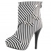 SHOW STORY Fashion Black White Two Tone Stripe Print Gladiator Platform Ankle Bootie