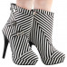 SHOW STORY Fashion Black White Two Tone Stripe Print Gladiator Platform Ankle Bootie