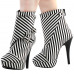 SHOW STORY Fashion Black White Two Tone Stripe Print Gladiator Platform Ankle Bootie