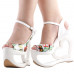 SHOW STORY Elegant Butterfly Print Bow Ankle Strap Heart Heel Wedge Bridesmaid Wedding Sandals