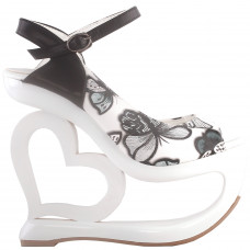 SHOW STORY Elegant Butterfly Print Bow Ankle Strap Heart Heel Wedge Bridesmaid Wedding Sandals