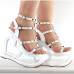 SHOW STORY Punk Rockabilly Spikes Strappy Heart Heel Wedge Evening Sandals