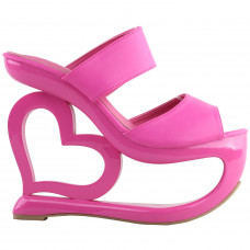 SHOW STORY Retro Pink Open Toe Heart Heel Wedge Wedding Evening Slip-ons Sandals