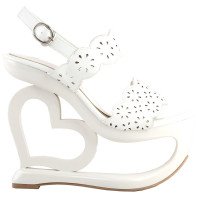 SHOW STORY Retro White Floral Cut-Out Heart Heel Wedge Evening Platform Sandals