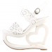 SHOW STORY Retro White Floral Cut-Out Heart Heel Wedge Evening Platform Sandals