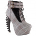 Show Story Lace Up Buckle High-top Bone High Heel Platform Ankle Boots,LF40601 