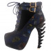 Show Story Lace Up Buckle High-top Bone High Heel Platform Ankle Boots,LF40601 
