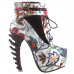 Show Story Lace Up Buckle High-top Bone High Heel Platform Ankle Boots,LF40601 