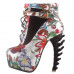 Show Story Lace Up Buckle High-top Bone High Heel Platform Ankle Boots,LF40601 